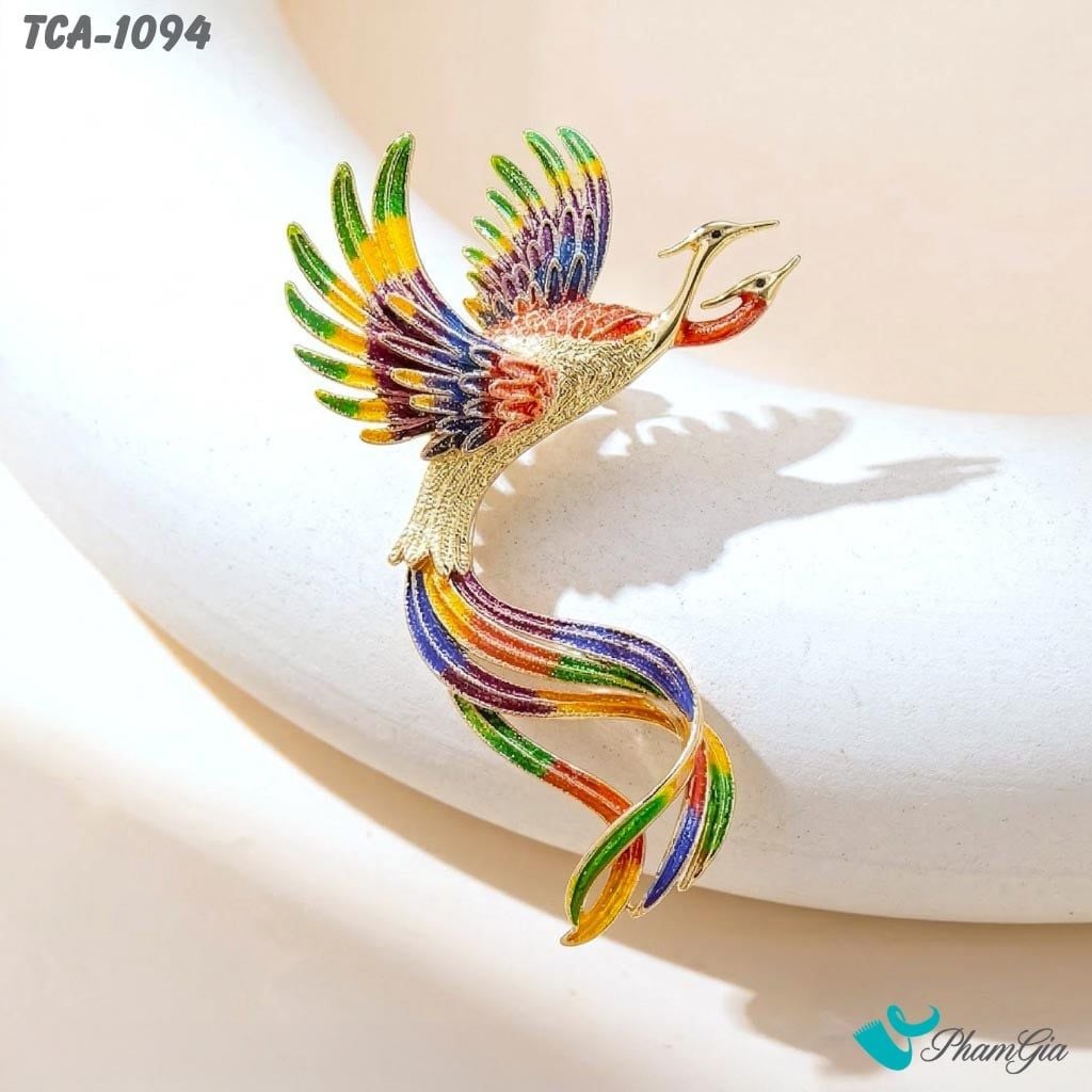 Ghim Cài Áo Chim Phượng Hoàng Tráng Men Nhũ Đa Sắc Độc Đáo (TCA1094)