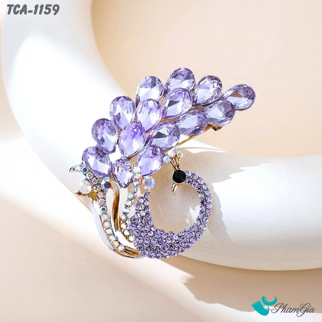 Ghim Cài Áo Chim Công Đính Đá Pha Lê Tím Nữ Tính (TCA1159)