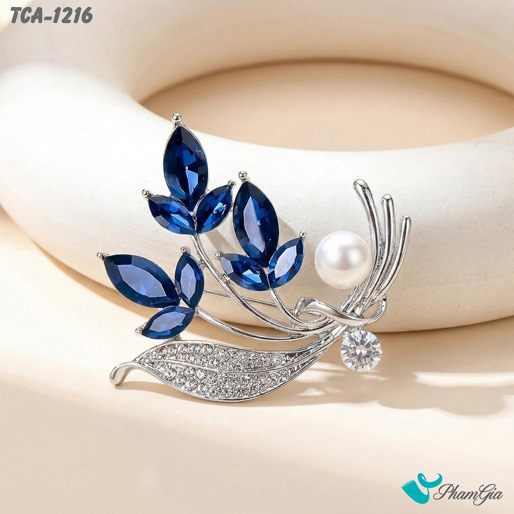 Ghim Cài Áo Hoa Tuyết Đính Đá Pha Lê Xanh (TCA1216)