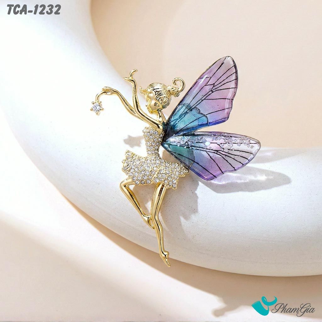 Ghim Cài Áo Thiên Thần Đính Đá Sang Trọng Màu Tím (TCA1232)