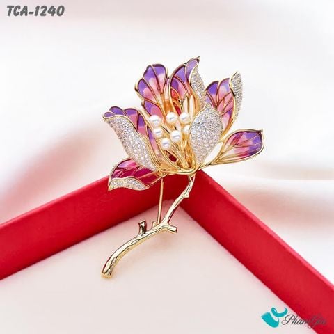 Ghim Cài Áo Hoa Mộc Lan Đính Đá Màu Tím Thạch Anh Thanh Lịch (TCA1240)
