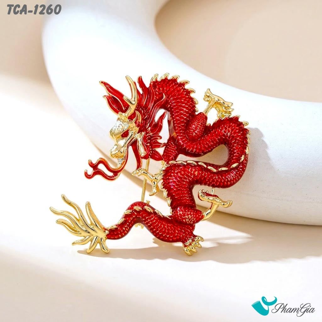 Ghim Cài Áo Rồng Đỏ Tráng Men Cá Tính (TCA1260)