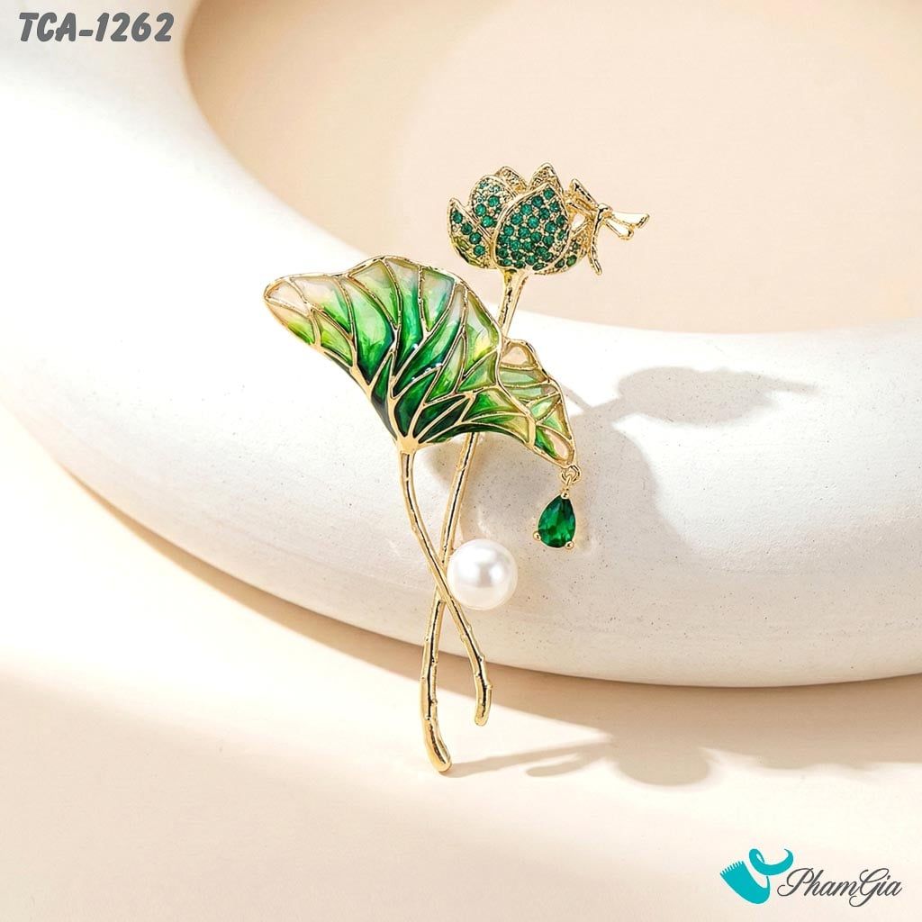 Ghim Cài Áo Hoa Sen Xanh Đính Ngọc Trang Nhã (TCA1262)