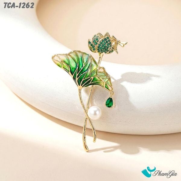 Ghim Cài Áo Hoa Sen Xanh Đính Ngọc Trang Nhã (TCA1262)