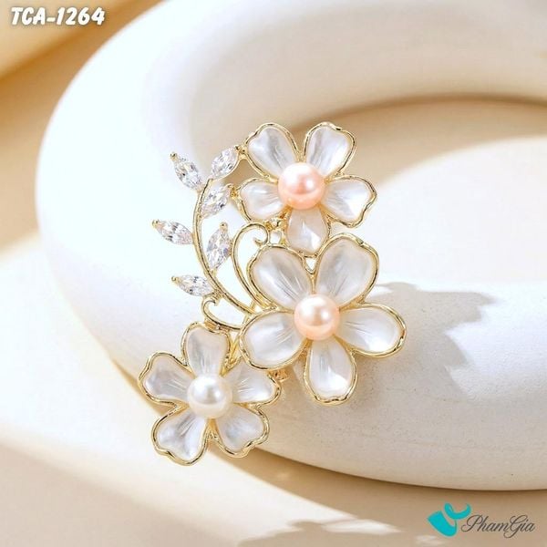 Ghim Cài Áo Cành Hoa Mai Trắng Tráng Men Thời Trang (TCA1264)