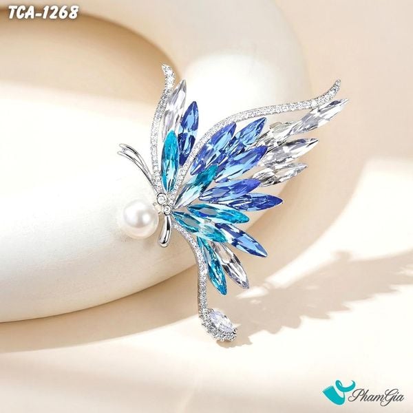 Ghim Cài Áo Cánh Bướm Pha Lê Xanh Ombre Thanh Lịch (TCA1268)