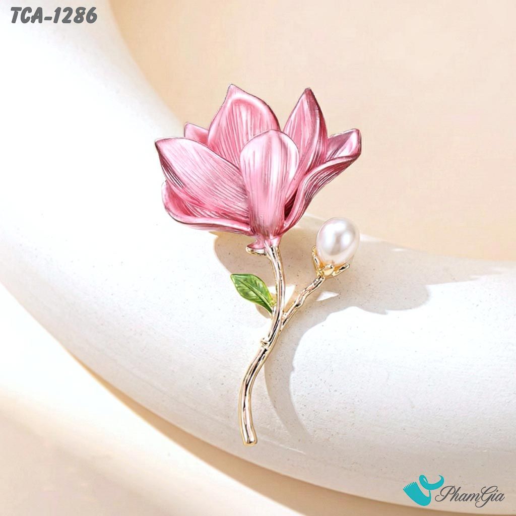 Ghim Cài Áo Hoa Mộc Lan Hồng Đính Ngọc Thanh Lịch (TCA1286)