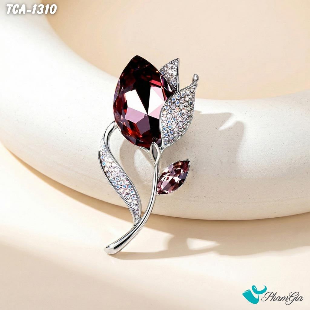 Ghim Cài Áo Hoa Tulip Đính Đá Pha Lê Tím Sang Trọng (TCA1310)