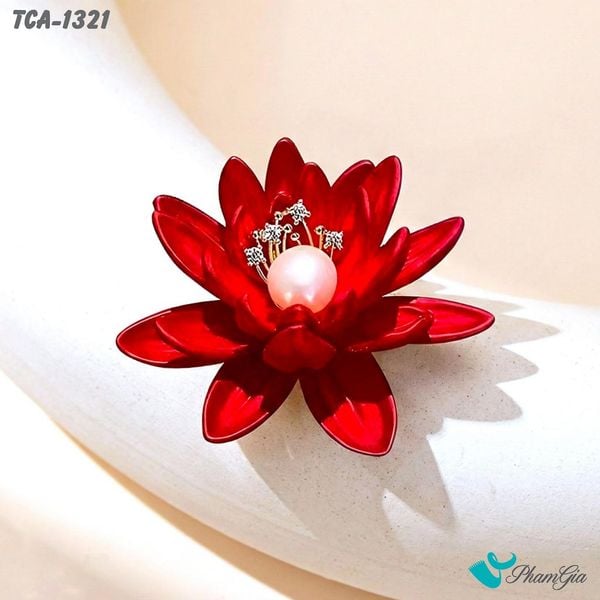 Ghim Cài Áo Hoa Súng Tráng Men Đỏ Đính Ngọc Thanh Lịch (TCA1321)