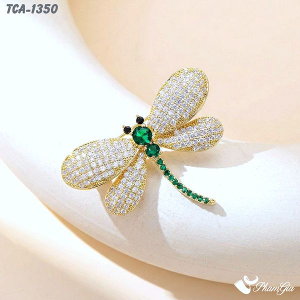 Ghim Cài Áo Chuồn Chuồn Đính Đá Xanh Thanh Lịch (TCA1350)