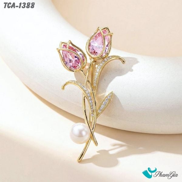 Ghim Cài Áo Hoa Tulip Đính Đá Hồng Ngọc Sang Trọng (TCA1388)