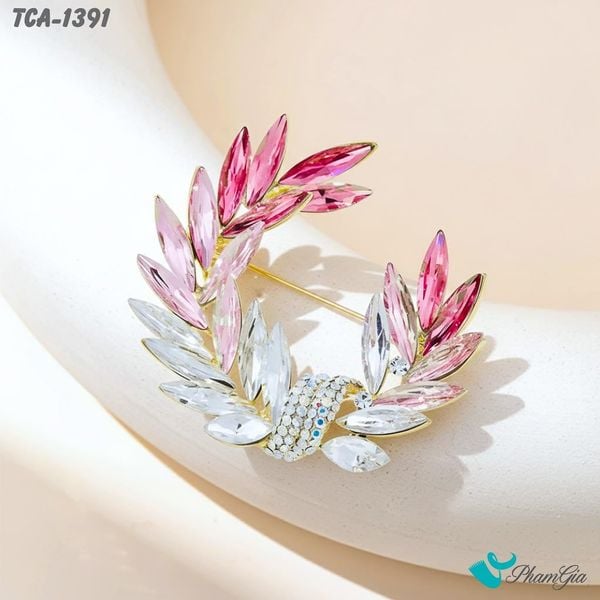 Ghim Cài Áo Vòng Hoa Cỏ Lau Pha Lê Hồng Ombre Thanh Lịch (TCA1391)