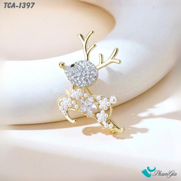 Ghim Cài Áo Tuần Lộc Vàng Đính Đá Thời Trang (TCA1397)