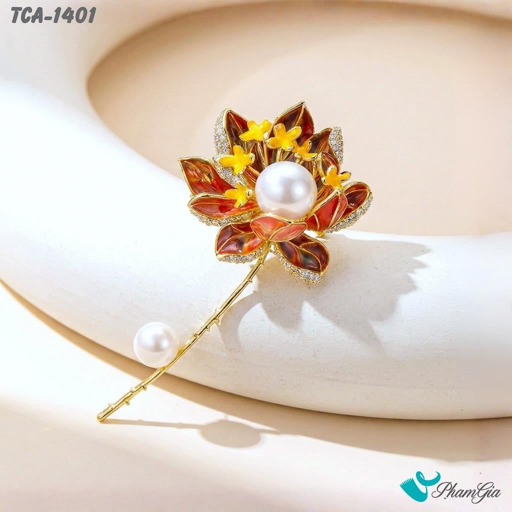 Ghim Cài Áo Sen Tuyết Liên Đính Ngọc Thanh Lịch (TCA1401)