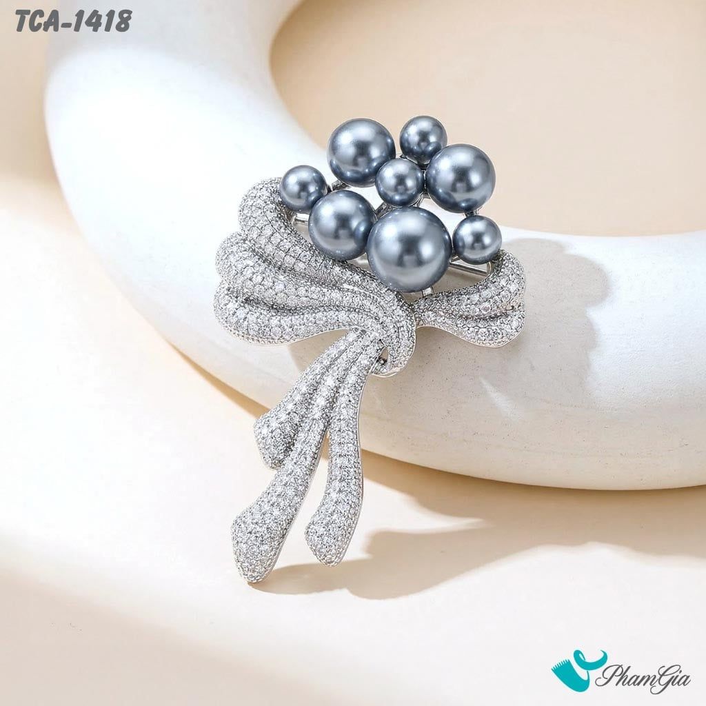 Ghim Cài Áo Đóa Ngọc Châu Đính Đá Sang Trọng (TCA1418)
