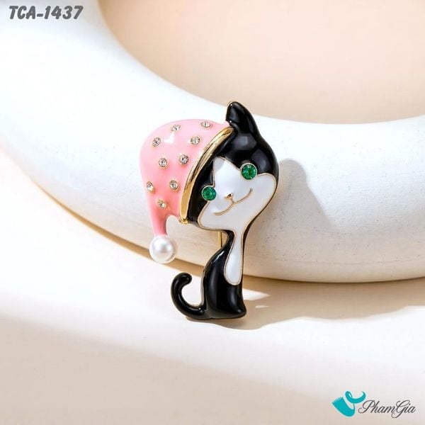 Ghim Cài Áo Mèo Con Đội Mũ Hồng Dễ Thương (TCA1437)