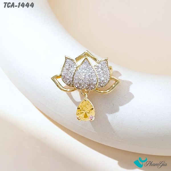 Ghim Cài Áo Hoa Sen Vàng Đính Đá Thanh Lịch (TCA1444)