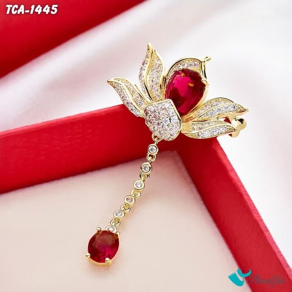 Ghim Cài Áo Hoa Sen Đính Đá Hồng Ngọc Sang Trọng (TCA1445)
