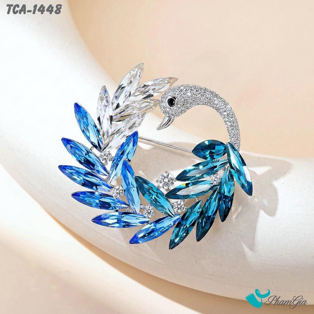 Ghim Cài Áo Thiên Nga Xanh Nạm Ngọc Trang Nhã (TCA1448)
