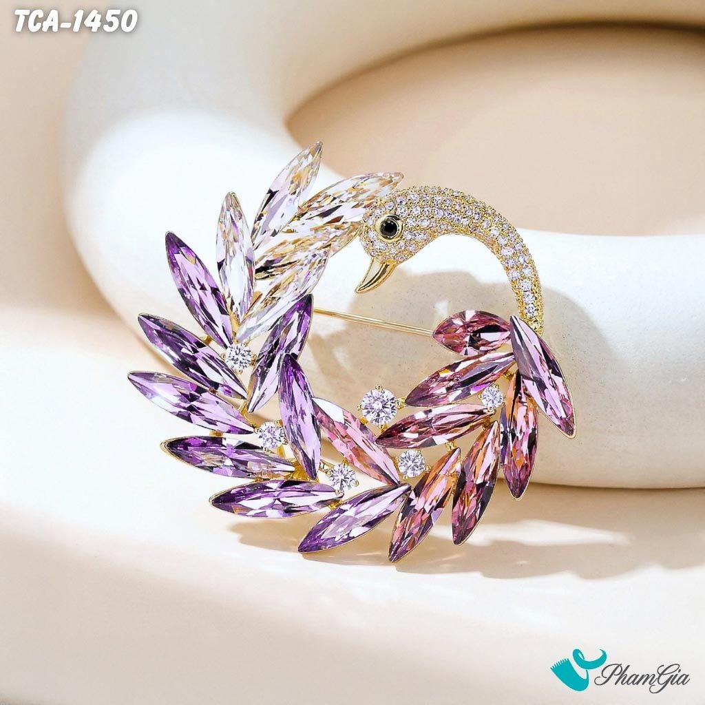 Ghim Cài Áo Thiên Nga Tím Nạm Ngọc Trang Nhã (TCA1450)