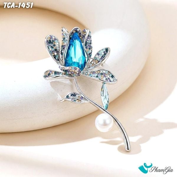 Ghim Cài Áo Nụ Hồng Pha Lê Xanh Đính Đá Sang Trọng (TCA1451)