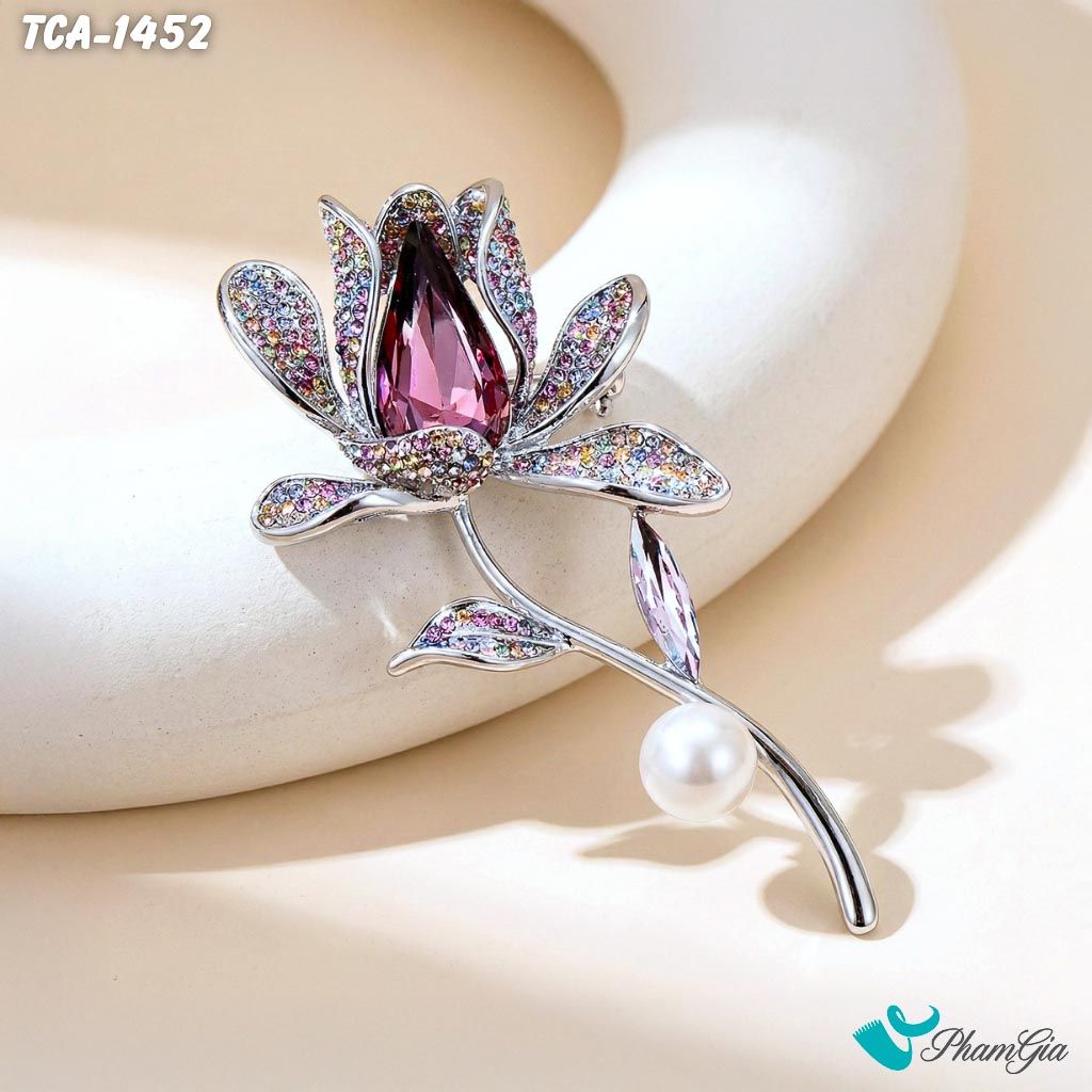 Ghim Cài Áo Nụ Hồng Pha Lê Tím Đính Đá Sang Trọng (TCA1452)