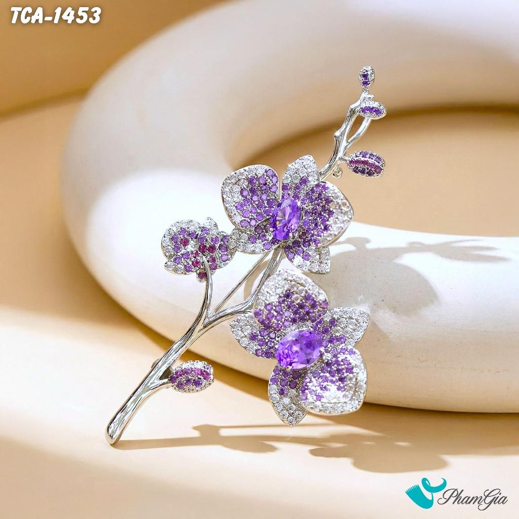 Ghim Cài Áo Hoa Lan Tím Đính Đá Thanh Lịch (TCA1453)