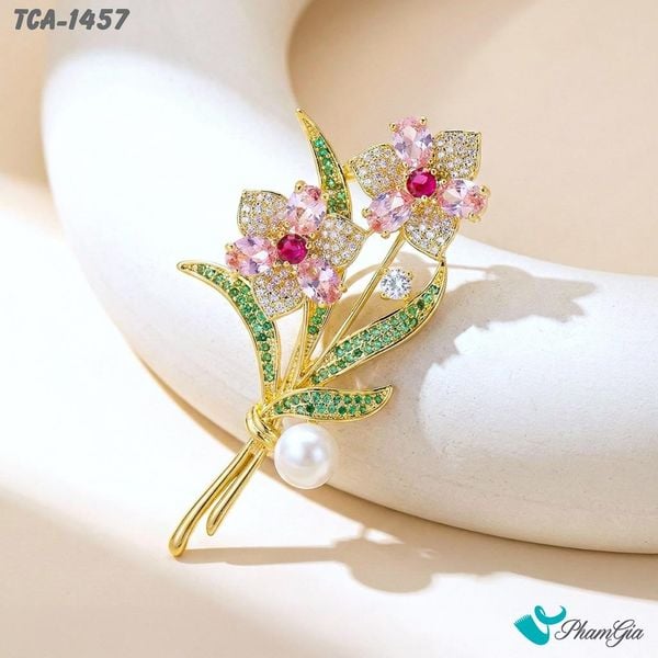 Ghim Cài Áo Hoa Thủy Tiên Hồng Đính Đá Pha Lê Trang Nhã (TCA1457)