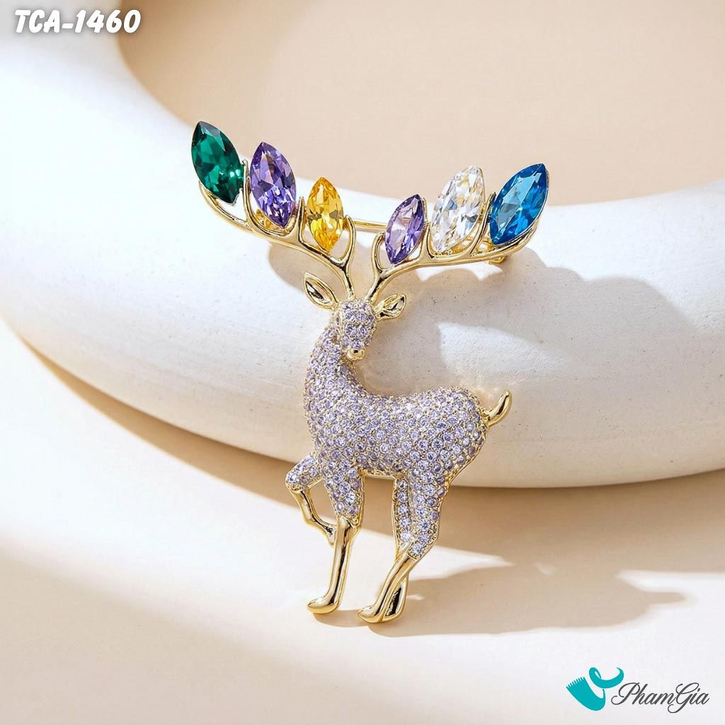Ghim Cài Áo Nai Vàng Đính Đá Pha Lê Sang Trọng (TCA1460)