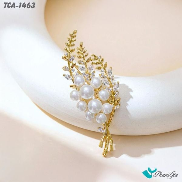 Ghim Cài Áo Bông Lúa Vàng Đính Ngọc Trai Trang Nhã (TCA1463)