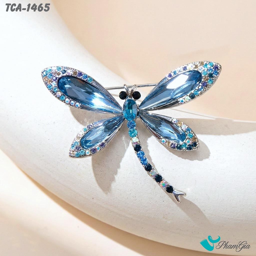 Ghim Cài Áo Chuồn Chuồn Đính Đá Pha Lê Xanh Trang Nhã (TCA1465)