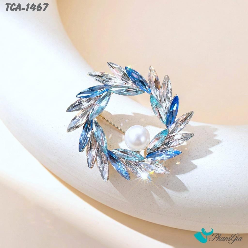 Ghim Cài Áo Vòng Nguyệt Quế Đính Đá Pha Lê Xanh (TCA1467)