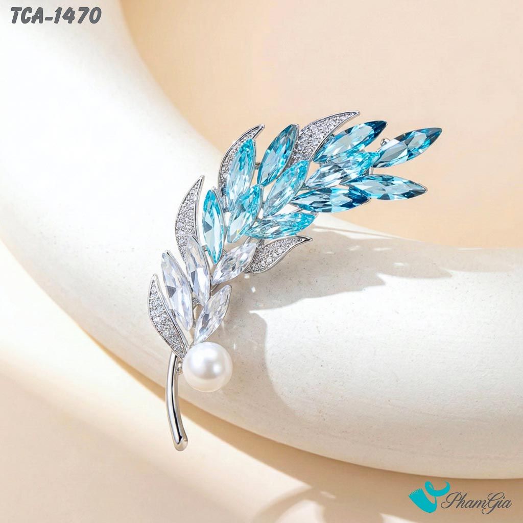 Ghim Cài Áo Bông Lúa Pha Lê Xanh Ombre Thời Trang (TCA1470)