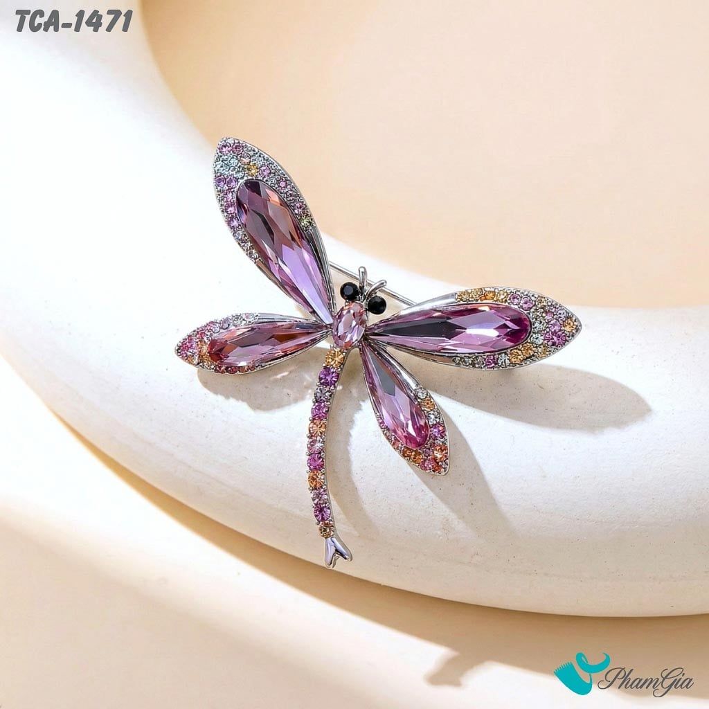 Ghim Cài Áo Chuồn Chuồn Đính Đá Pha Lê Tím Trang Nhã (TCA1471)