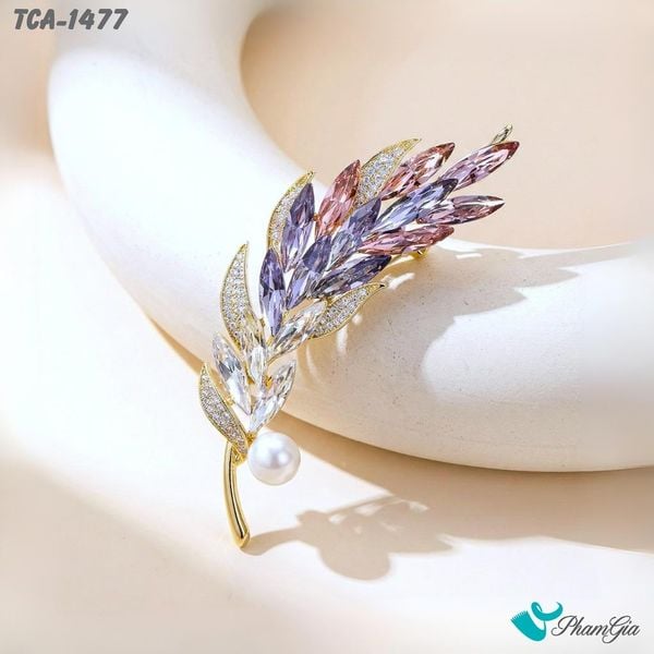 Ghim Cài Áo Bông Lúa Pha Lê Tím Ombre Thời Trang (TCA1477)