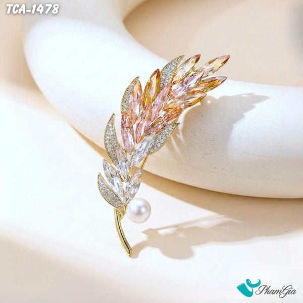 Ghim Cài Áo Bông Lúa Pha Lê Vàng Ombre Thời Trang (TCA1478)