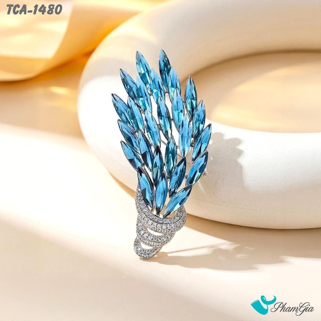 Ghim Cài Áo Lúa Mạch Đính Đá Pha Lê Xanh (TCA1480)