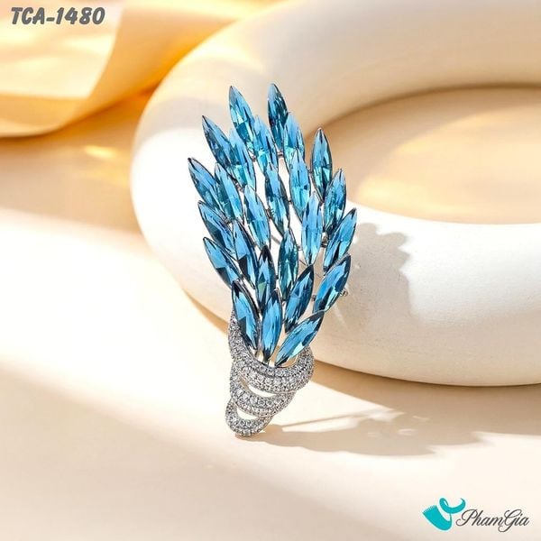 Ghim Cài Áo Lúa Mạch Đính Đá Pha Lê Xanh (TCA1480)