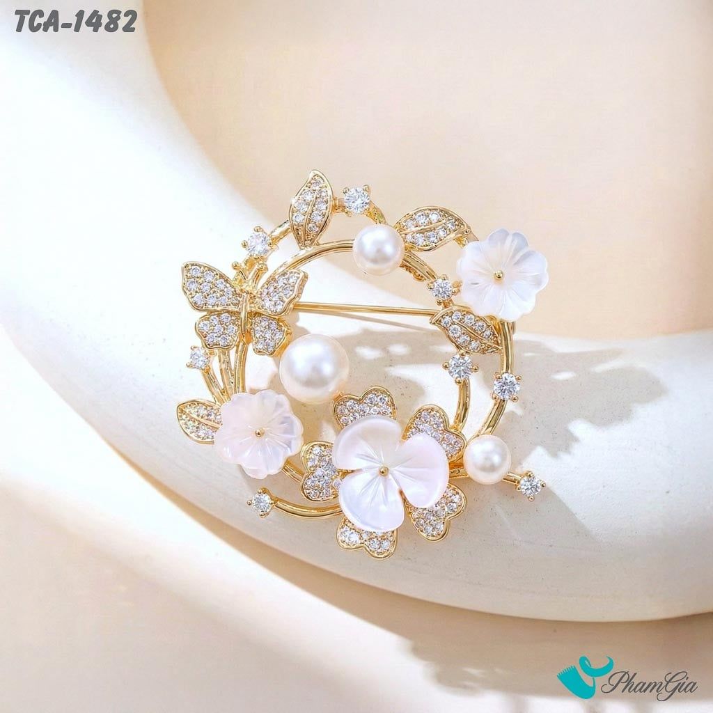 Ghim Cài Áo Hoa Dây Leo Đính Đá Và Ngọc Trai Thanh Lịch (TCA1482)