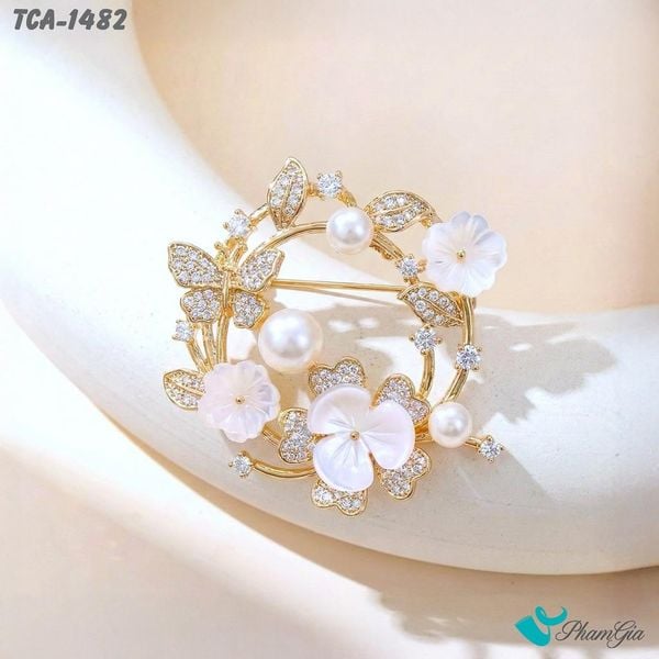 Ghim Cài Áo Hoa Dây Leo Đính Đá Và Ngọc Trai Thanh Lịch (TCA1482)