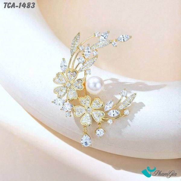 Ghim Cài Áo Hoa Mai Đính Đá Và Ngọc Trai Thanh Lịch (TCA1483)