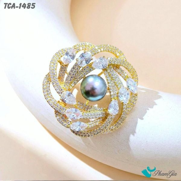 Ghim Cài Áo Xoắn Ốc Đính Đá Pha Lê Và Ngọc Trai Sang Trọng (TCA1485)