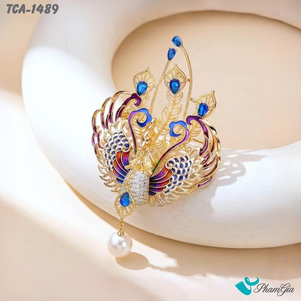 Ghim Cài Áo Chim Khổng Tước Đính Đá Quý Phái (TCA1489)