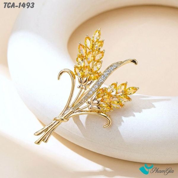 Ghim Cài Áo Bông Lúa Đính Đá Vàng Trang Nhã (TCA1493)