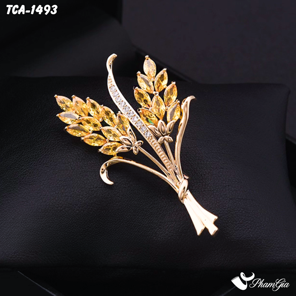 Ghim Cài Áo Bông Lúa Đính Đá Vàng Trang Nhã (TCA1493)