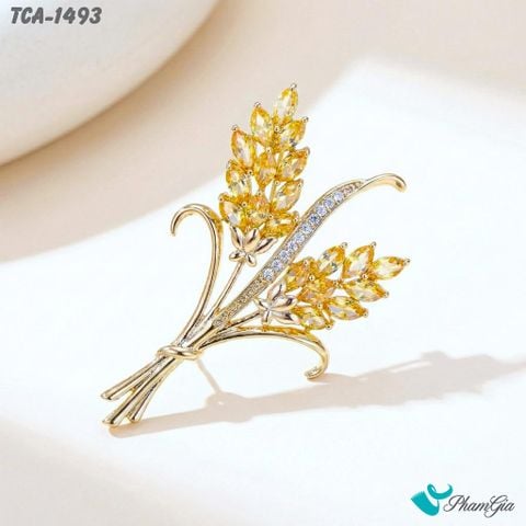Ghim Cài Áo Bông Lúa Đính Đá Vàng Trang Nhã (TCA1493)