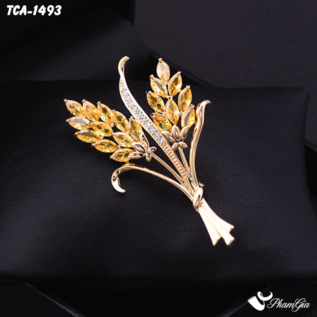 Ghim Cài Áo Bông Lúa Đính Đá Vàng Trang Nhã (TCA1493)