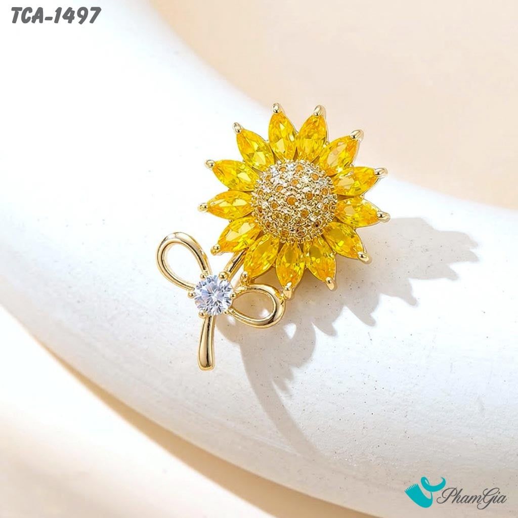 Ghim Cài Áo Hoa Hướng Dương Kết Đá Pha Lê Vàng Thanh Lịch (TCA1497)