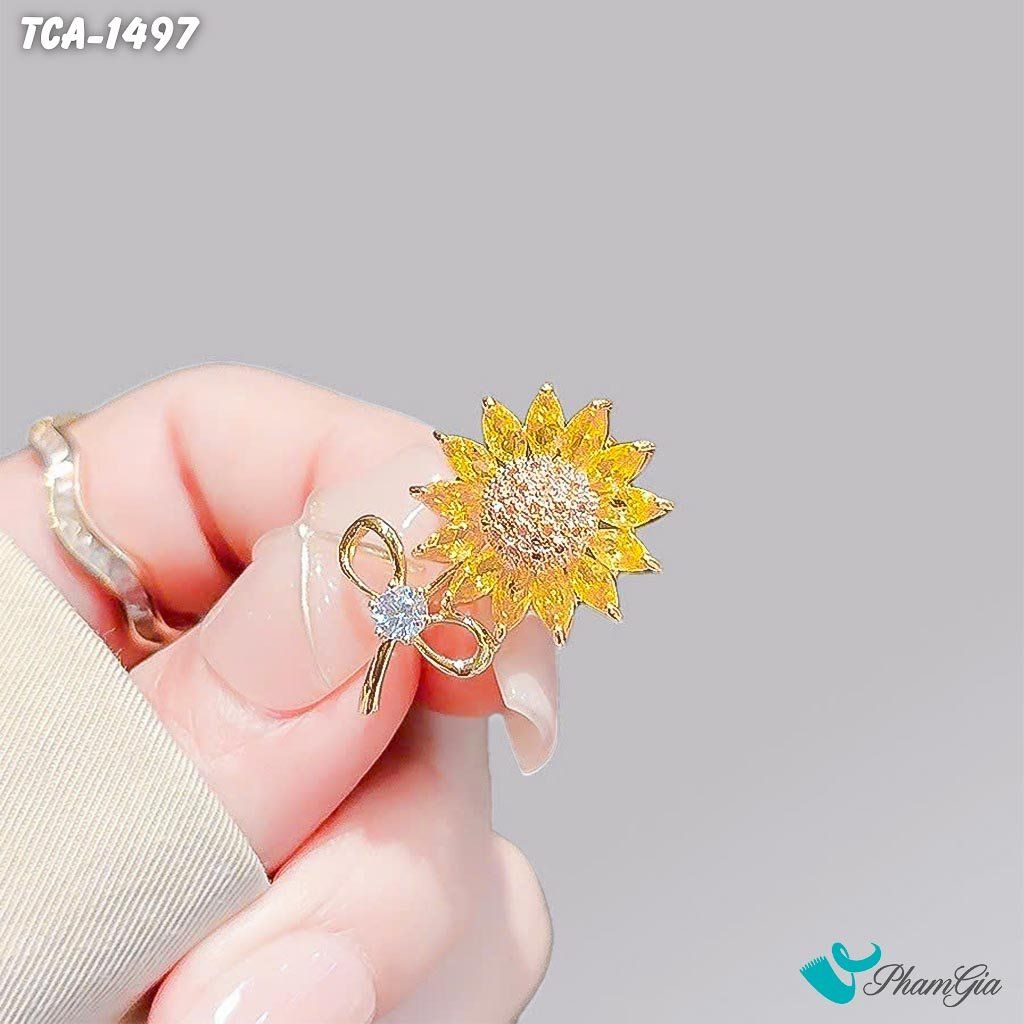 Ghim Cài Áo Hoa Hướng Dương Kết Đá Pha Lê Vàng Thanh Lịch (TCA1497)