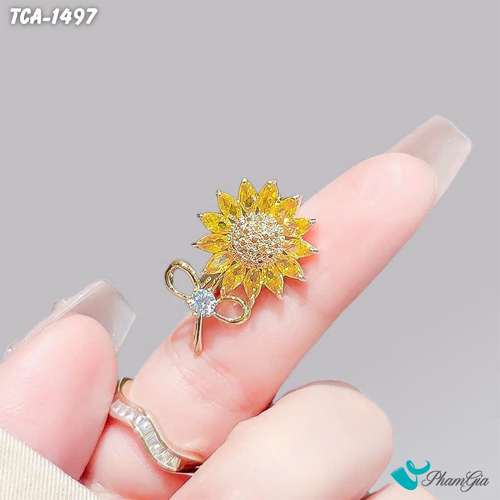 Ghim Cài Áo Hoa Hướng Dương Kết Đá Pha Lê Vàng Thanh Lịch (TCA1497)